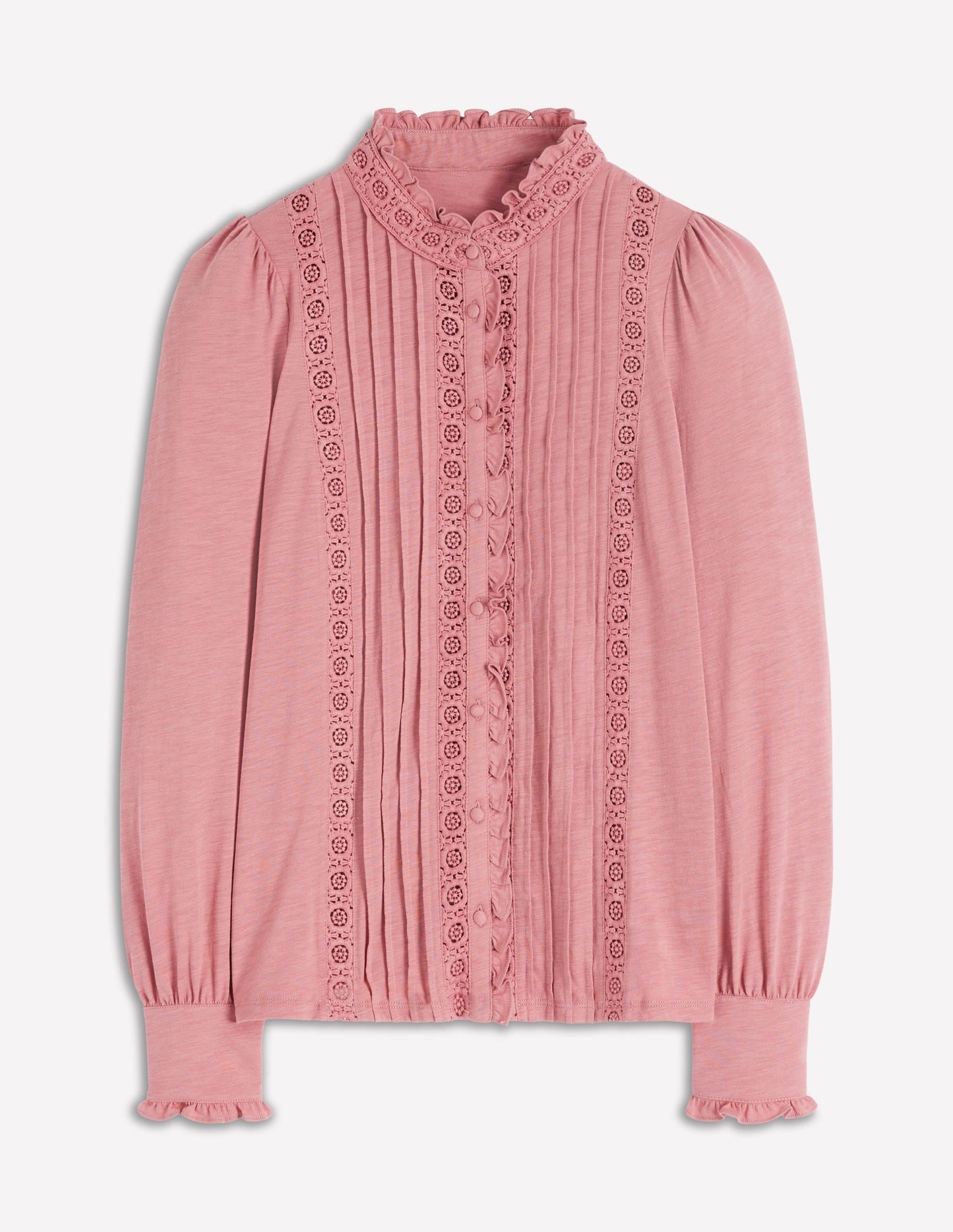 Lace Detail Jersey Shirt-Vintage Rose