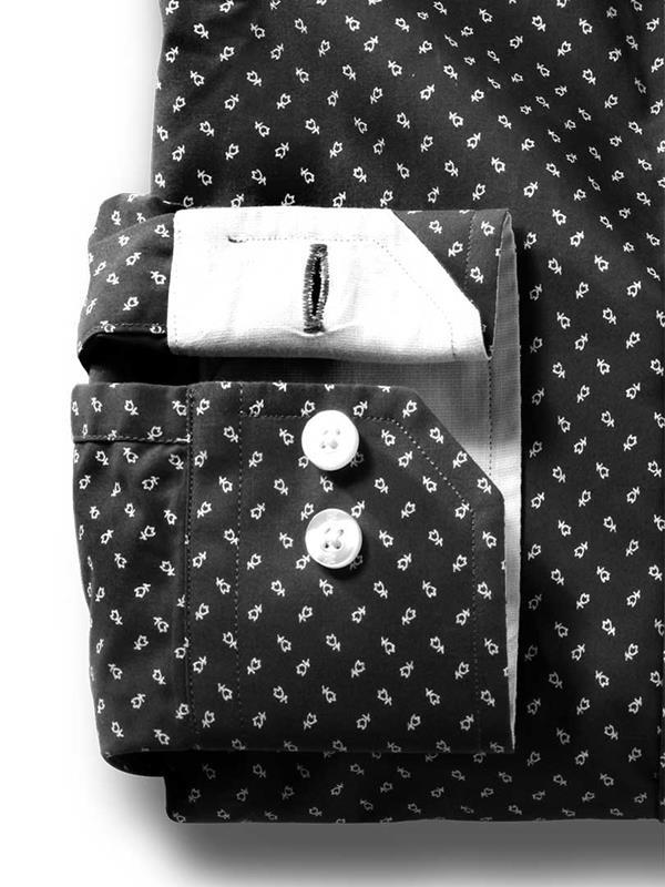 Aaron Black Printed Full sleeve single cuff Cotton Shirt