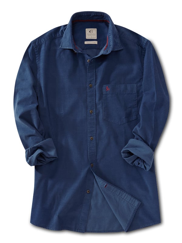 Alcaraz Corduroy Garment Dyed Navy Full Sleeve Tailored Fit Casual Cotton Shirt