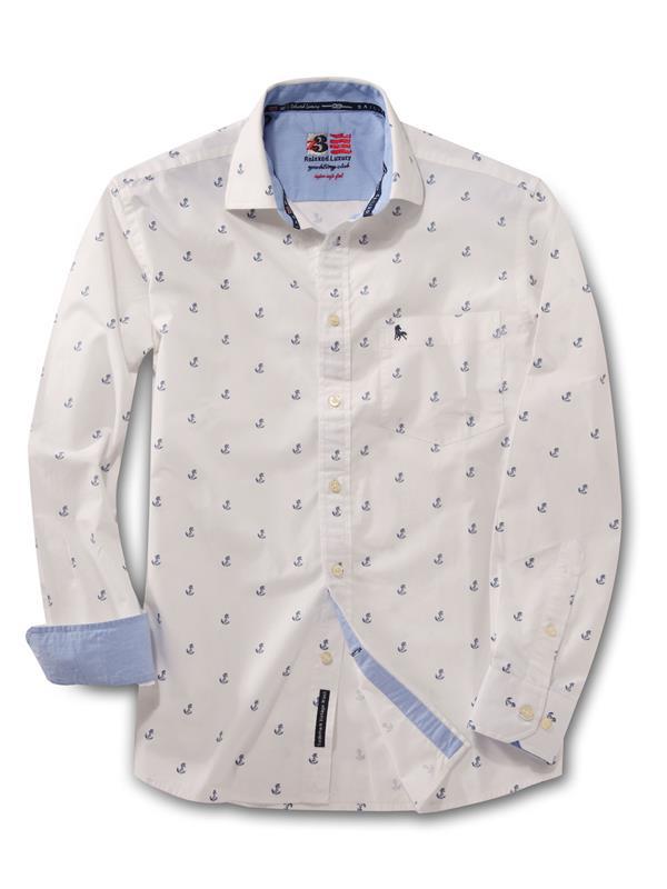 Anchors White Printed Cotton Shirt