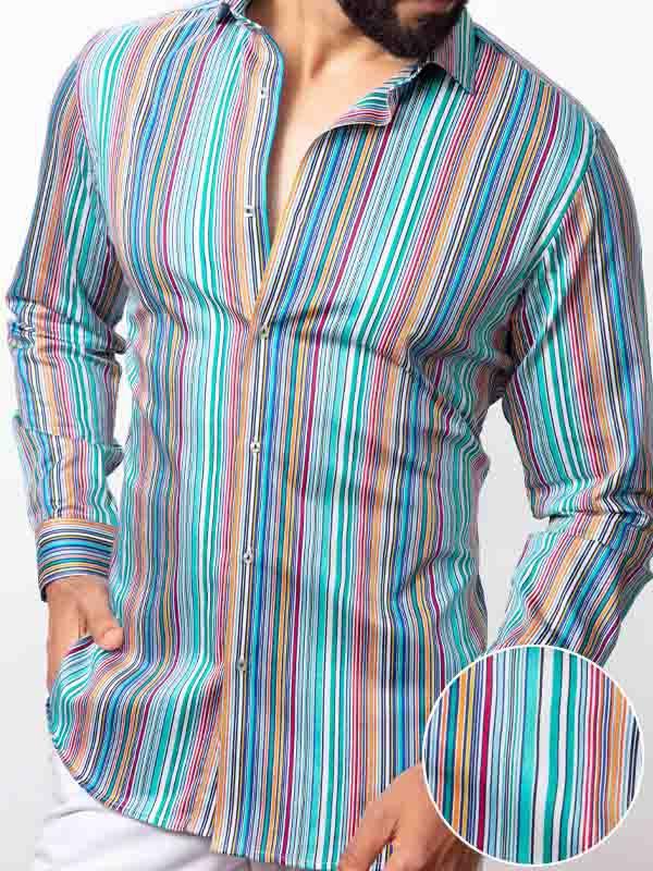 Antonio Blue Striped Full Sleeve Single Cuff Slim Fit Party Wear Blended Shirt