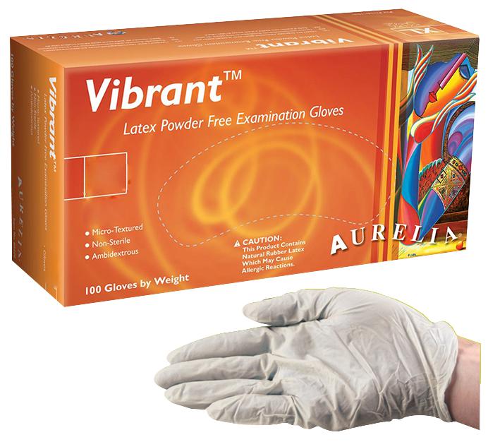 Aurelia - Disposable Vibrant XLarge PF Latex Gloves, 100/Box, 10 Box/Cs - 98229