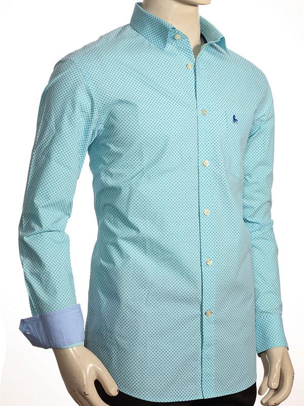 Barca Turquoise Printed Full sleeve single cuff Cotton Shirt