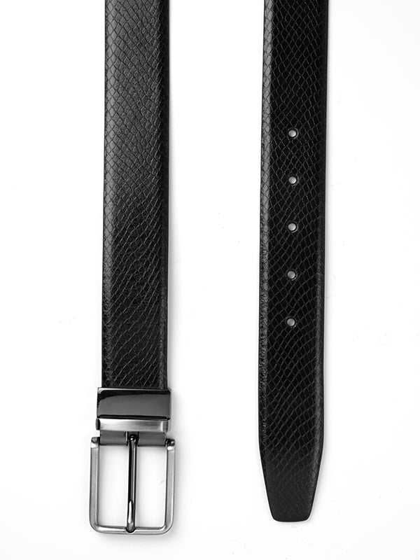 Black/Brown Reversible Textured Leather Belt