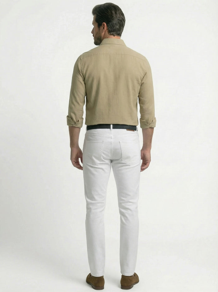 Bryson Dobby Garment Dyed Light Brown Striped Full Sleeve Tailored Fit Casual Cotton Shirt