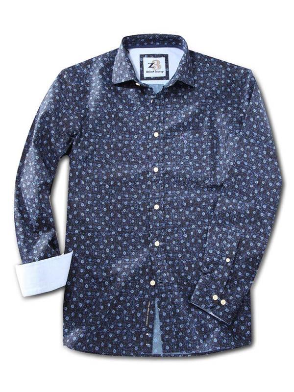 Bud Navy Printed Cotton Shirt