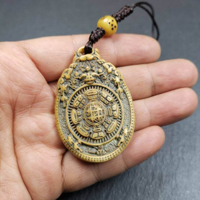 Buddhist Calendar Amulet,Yak Bone Carved Melong Mirror,SIPAHO srid pa ho Badge - Tibetan Buddhist amulet, view 8