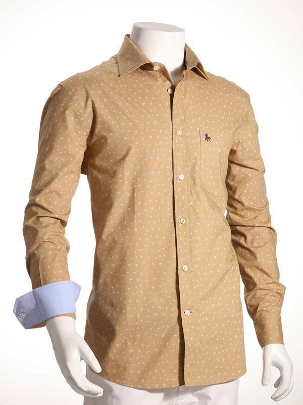 Buds Beige Printed Cotton Shirt