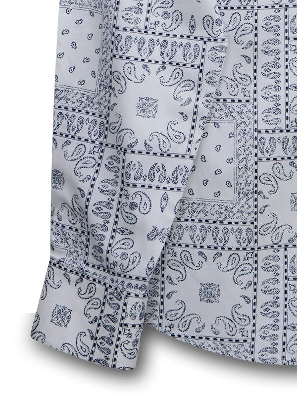 Cappadocia White Printed Full Sleeve Single Cuff Slim Fit Party Wear Blended Shirt