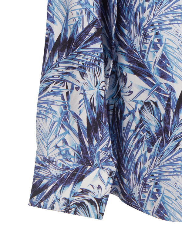 Chico Blue Printed Full Sleeve Single Cuff Slim Fit Party Wear Viscose Shirt
