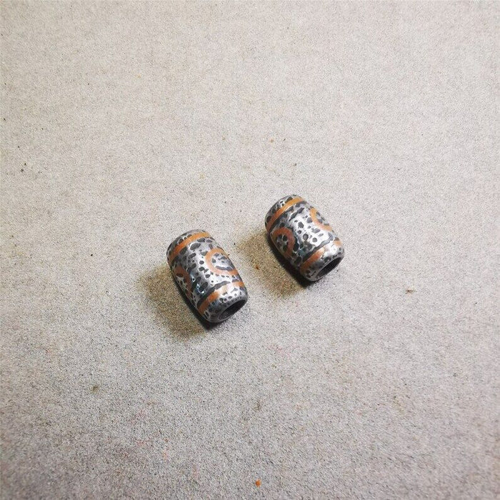 Cold Iron 3 Eyes Dzi Marker Beads 0.47" - Tibetan dzi bead, view 8