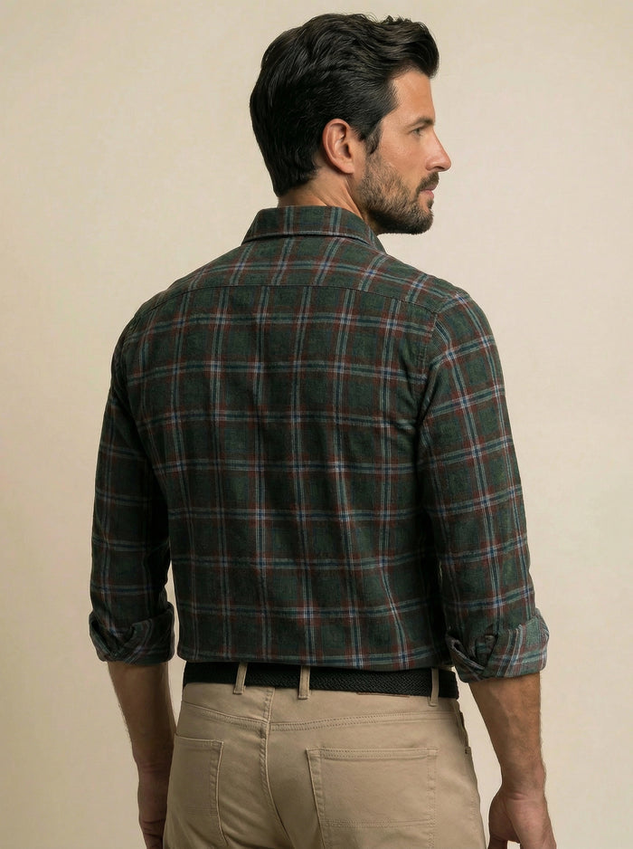 Conners Corduroy Green Check Full Sleeve Tailored Fit Casual Cotton Shirt