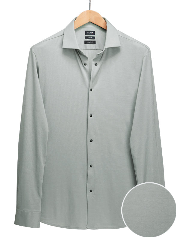 Cox Light Grey 4 Way Knitted Stretch Solid Full Sleeve Single Cuff Slim Fit Party Wear Blended Shirt