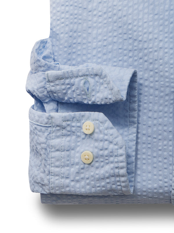 Cristiano Seersucker Sky Solid Full Sleeve Tailored Fit Casual Cotton Shirt