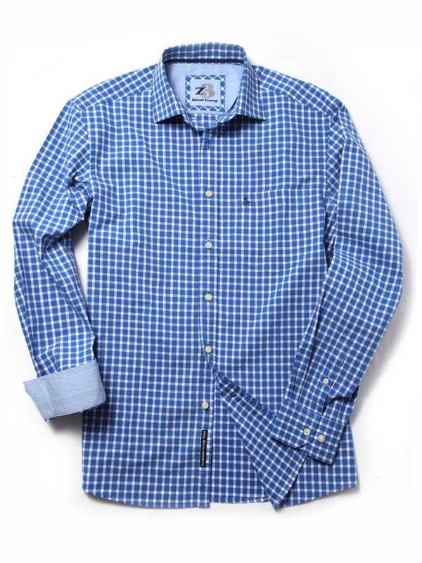 Crowe Medium Blue Check Cotton Shirt