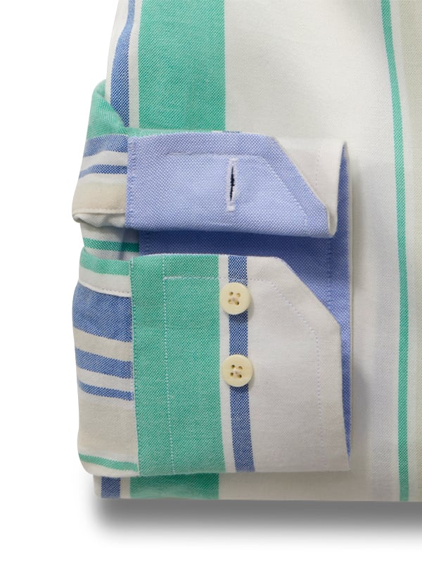 Dellingham Oxford Sea Green Striped Full Sleeve Tailored Fit Casual Cotton Shirt