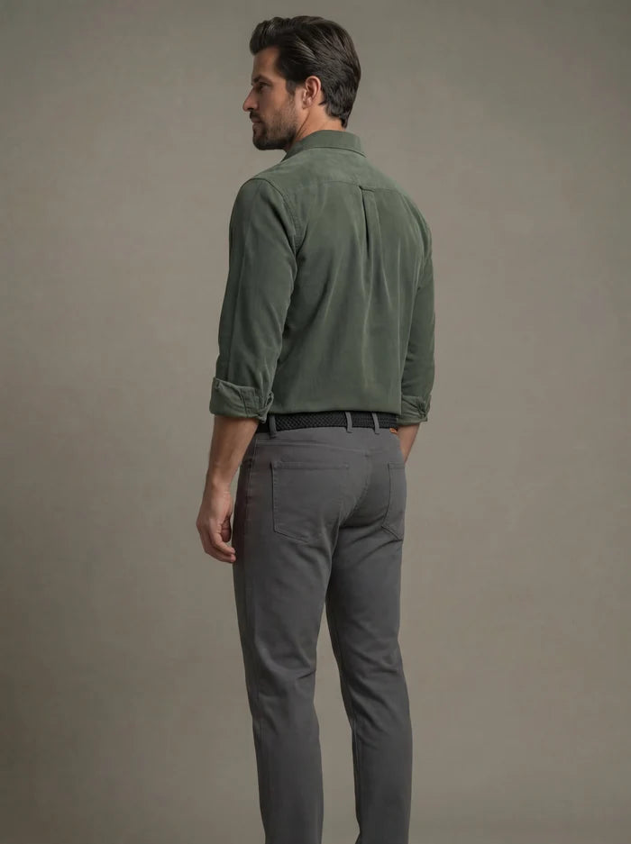 Detry Corduroy Garment Dyed Green Full Sleeve Tailored Fit Casual Cotton Shirt