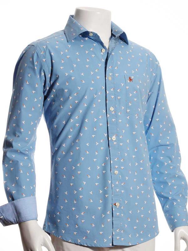 Egret Sky Printed Full sleeve single cuff Cotton Shirt
