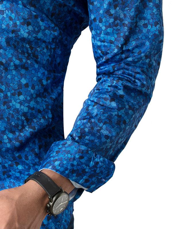 Felix Cobalt Printed Full Sleeve Single Cuff Slim Fit Party Wear Blended Shirt