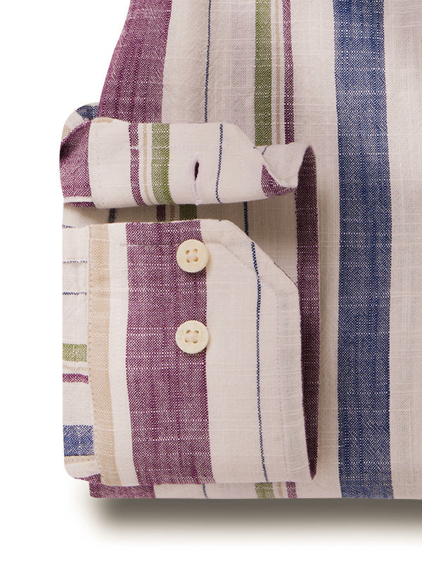 Frances Slub Purple Striped Full Sleeve Tailored Fit Casual Cotton Shirt
