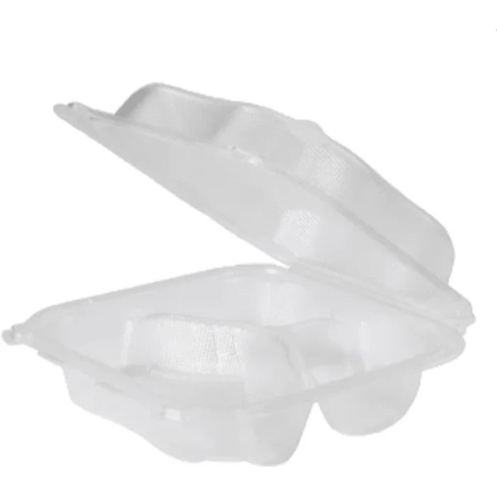 Genpak - 8.35" x 8.32" x 2.88" Clear Plastic Hinged 3 Compartment Container, 150/Cs - CLX203-CL