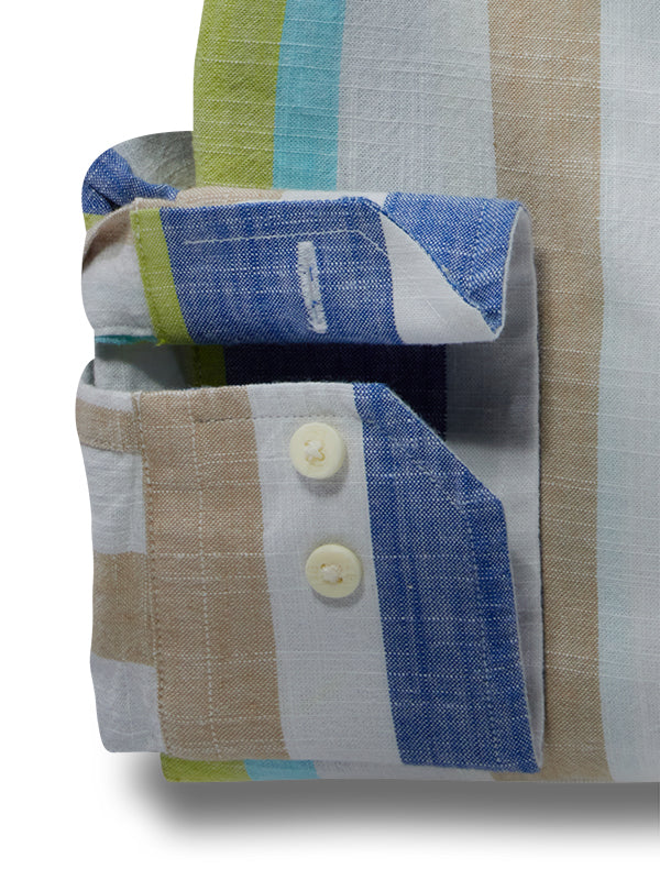 Giggs Slub Green Striped Full Sleeve Tailored Fit Casual Cotton Shirt