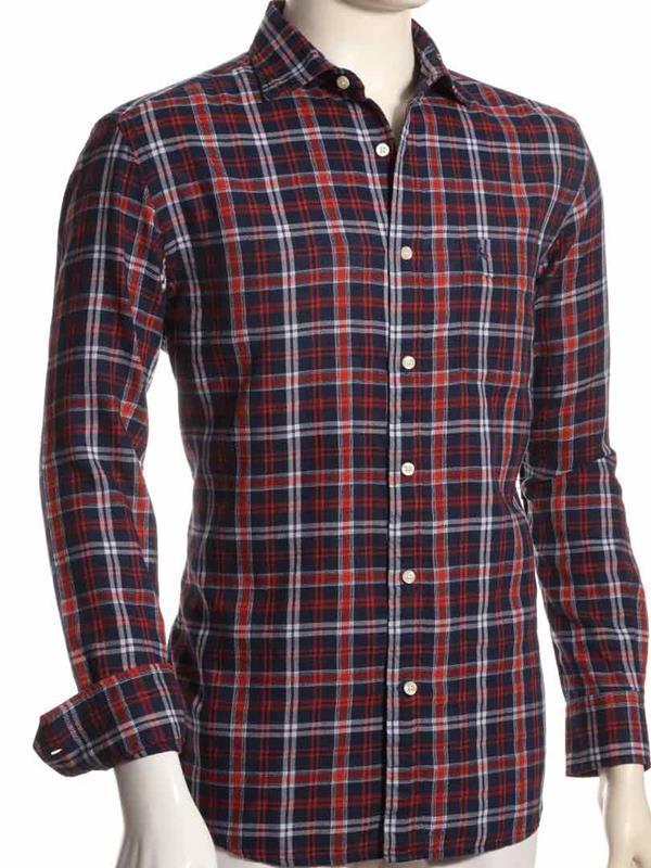 Jack Indigo Red Check Full sleeve single cuff Cotton Shirt