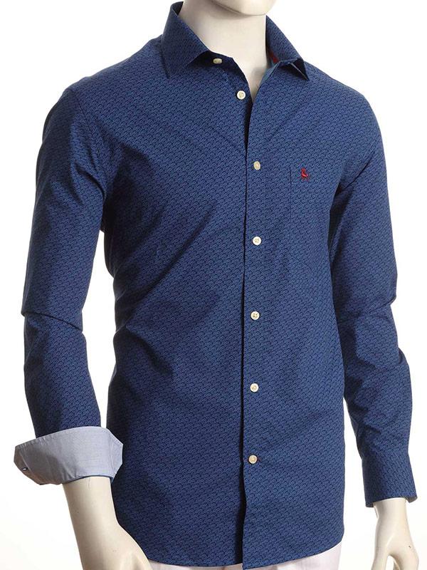 Jefferies Navy Printed Full sleeve single cuff Cotton Shirt
