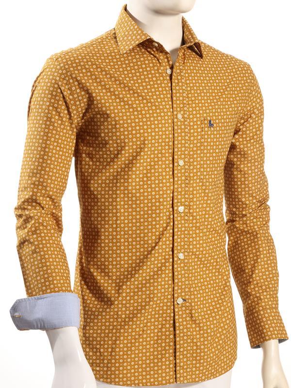 Lopez Ochre Printed Full sleeve single cuff Cotton Shirt