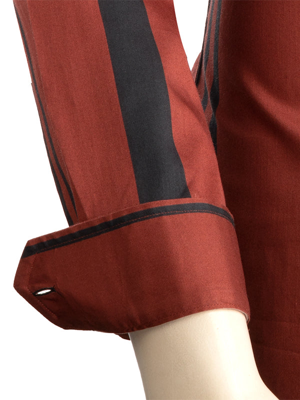 Lucas Burgundy Striped Full Sleeve Single Cuff Slim Fit Party Wear Blended Shirt
