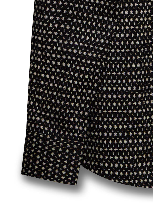 Makai Black Printed Full Sleeve Single Cuff Slim Fit Party Wear Blended Shirt