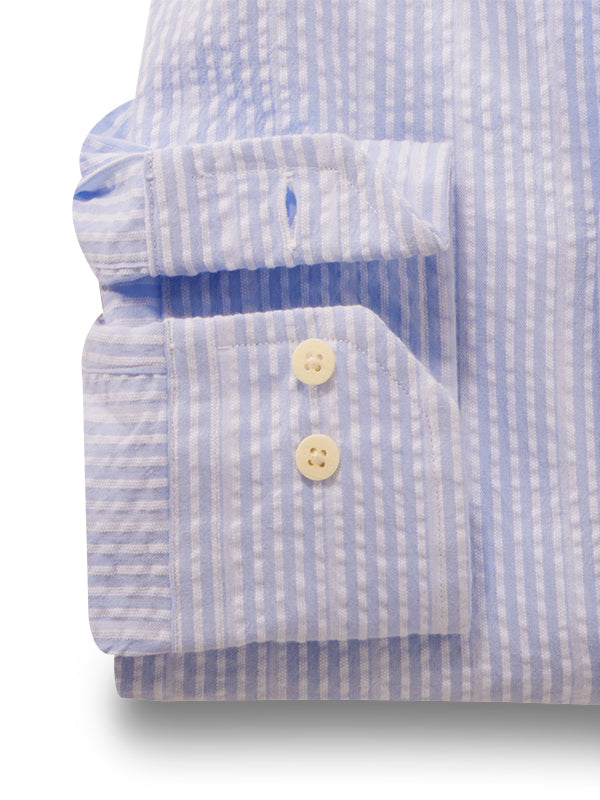 Messi Seersucker Sky Striped Full Sleeve Tailored Fit Casual Cotton Shirt