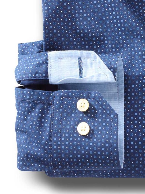 Modric Navy Printed Full sleeve single cuff Cotton Shirt