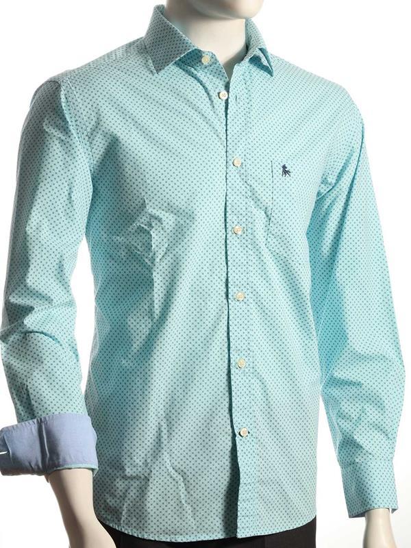 Modric Turquoise Printed Full sleeve single cuff Cotton Shirt