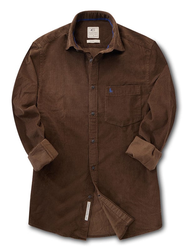 Navone Corduroy Garment Dyed Brown Full Sleeve Tailored Fit Casual Cotton Shirt