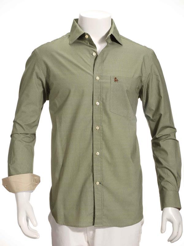 Novak Olive Printed Full sleeve single cuff Cotton Shirt