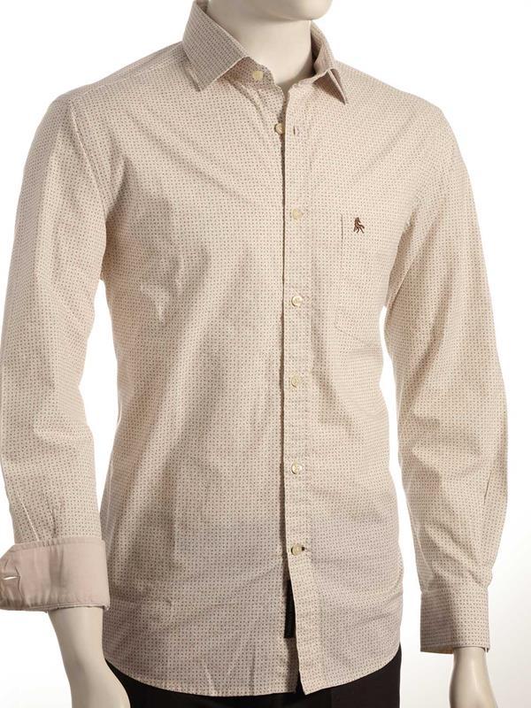 Ozil Cream Printed Full sleeve single cuff Cotton Shirt