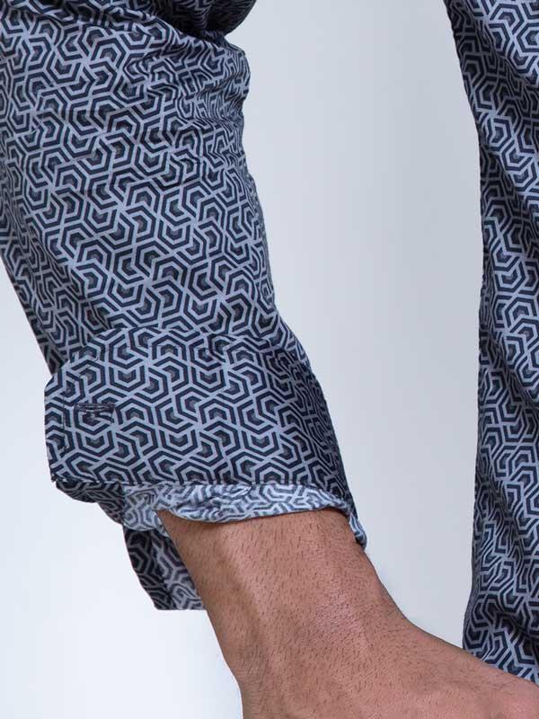 Paul Cobalt Printed Full Sleeve Single Cuff Slim Fit Party Wear Blended Shirt