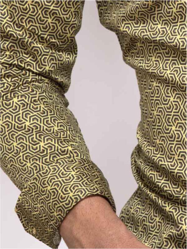Paul Ochre Printed Full Sleeve Single Cuff Slim Fit Party Wear Blended Shirt