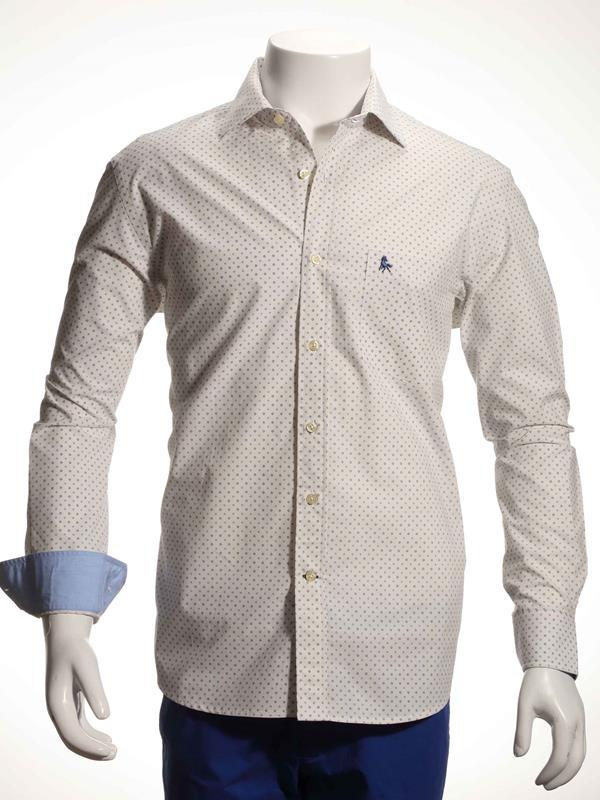 Sampras Ecru Printed Full sleeve single cuff Cotton Shirt