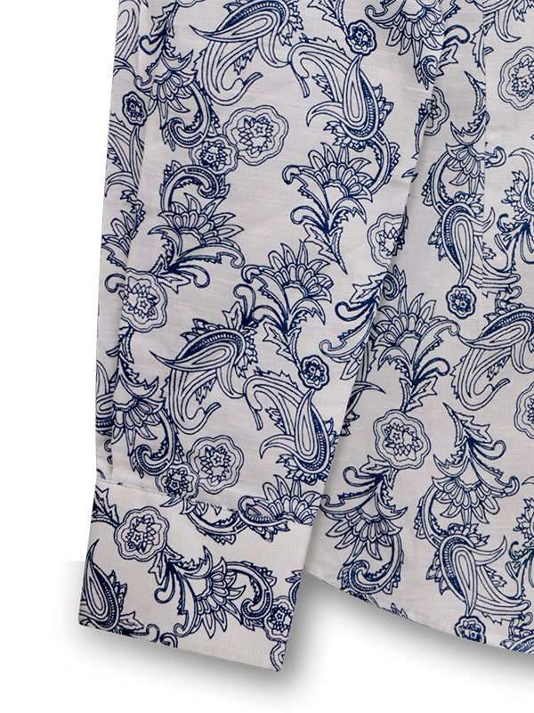 Sea Breeze Blue Printed Full Sleeve Single Cuff Slim Fit Party Wear Blended Shirt