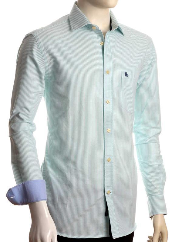 Sidari Sea Green Striped Full sleeve single cuff Cotton Shirt