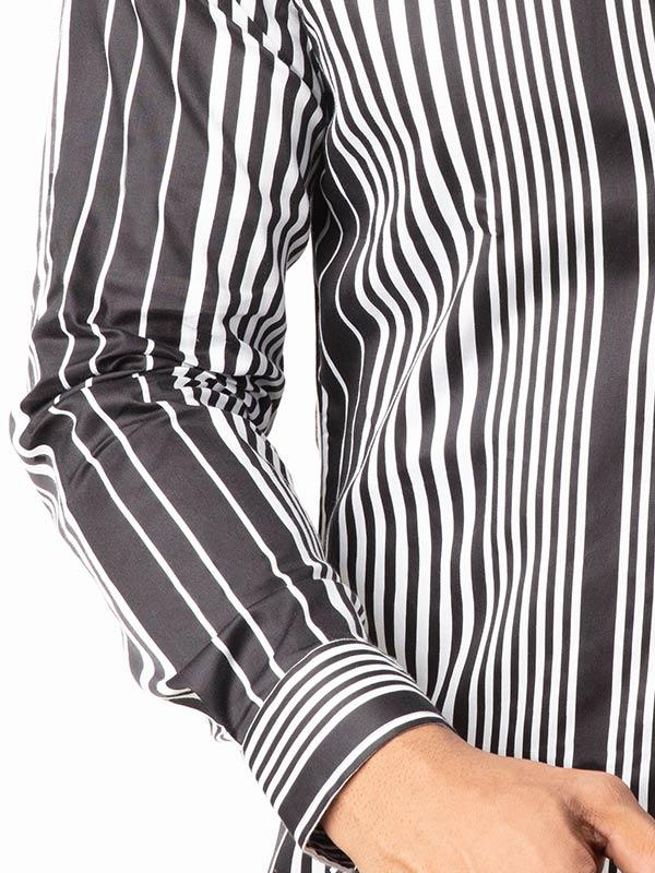 Sinaloa Black Striped Full Sleeve Single Cuff Slim Fit Party Wear Cotton Shirt