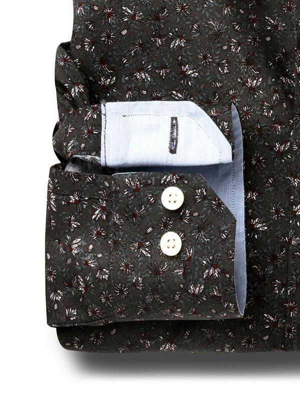 Steven Dark Grey Printed Full sleeve single cuff Cotton Shirt
