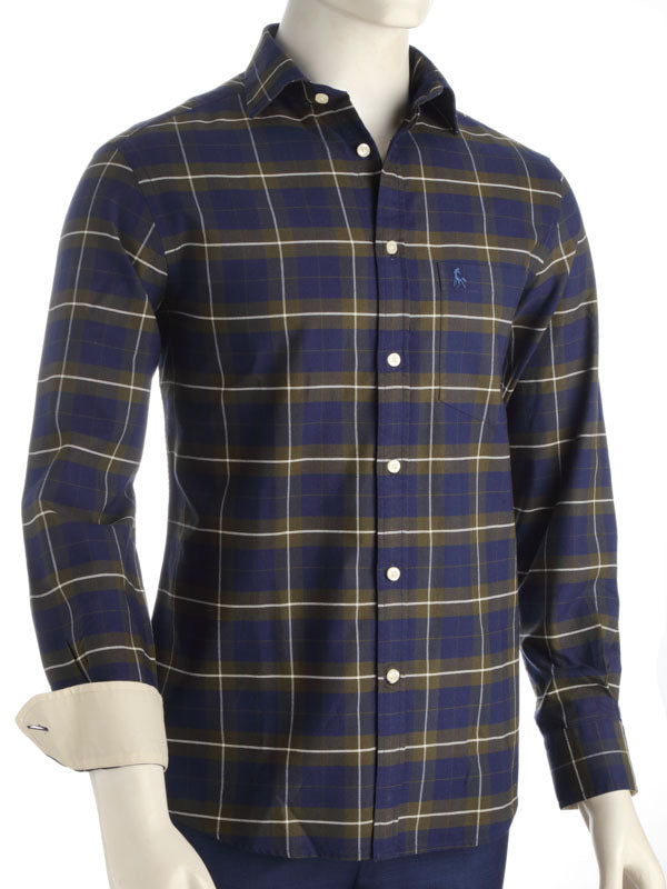 Vail Green Check Full sleeve single cuff Cotton Shirt