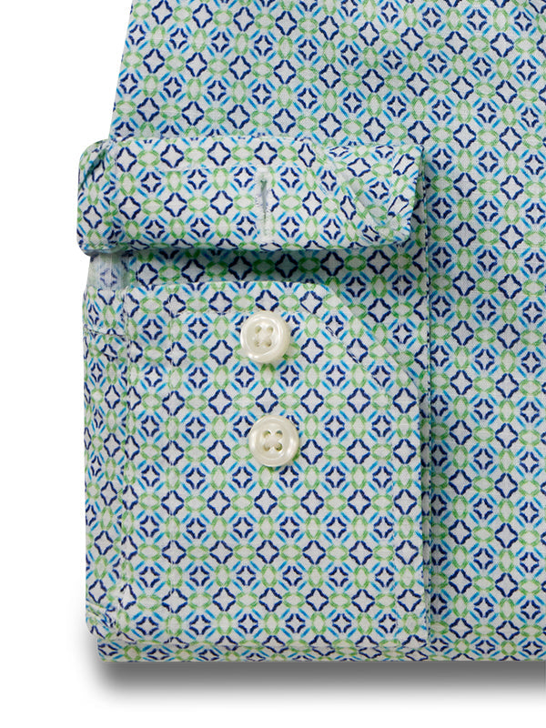 Volos Slub Green Printed Full Sleeve Tailored Fit Casual Cotton Shirt