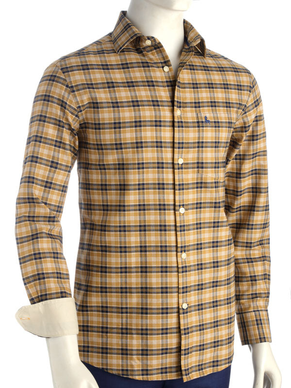 Wanaka Mustard Check Full Sleeve Single Cuff Cotton Shirt