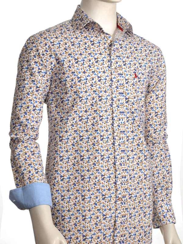 Watford Blue Printed Full sleeve single cuff Cotton Shirt