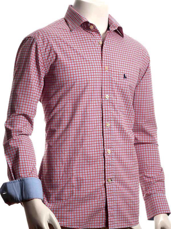 Wayne Red Check Full sleeve single cuff Blended Shirt