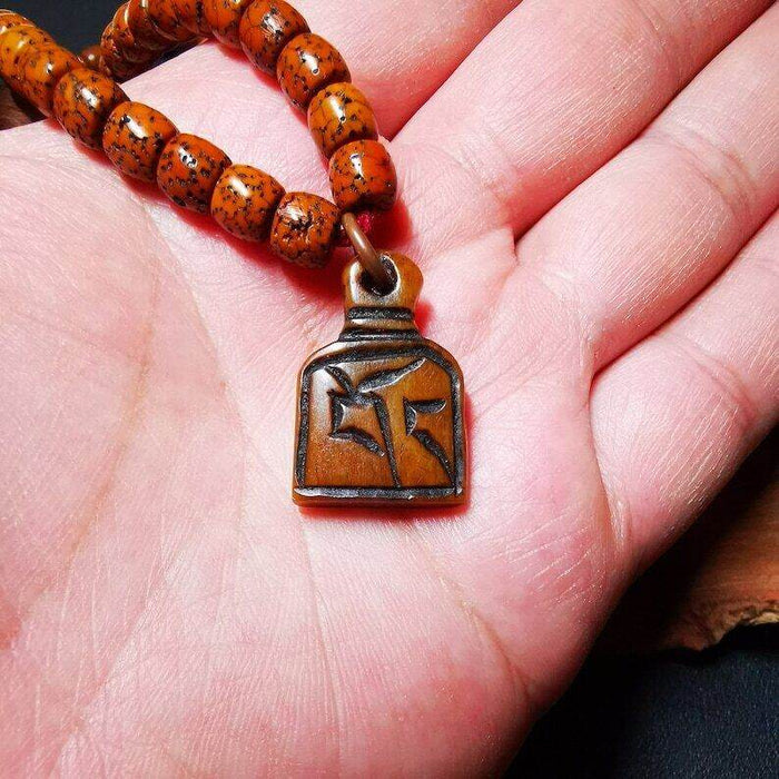 Yak Bone Carved Letter Prayer Bead Pendant - Tibetan Buddhist art, view 8